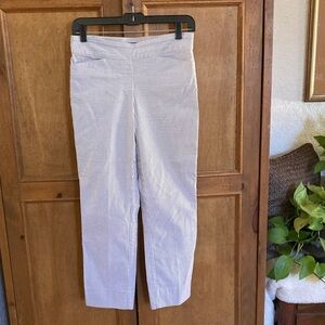 Hilary Ridley Women’s Seersucker Pull On Ankle Pants Size Small Blue White